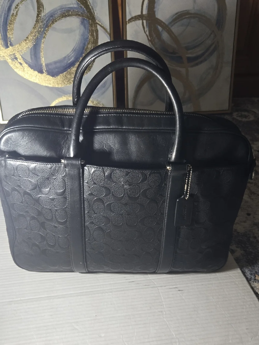 Coach Black Embossed Signature Leather Briefcase